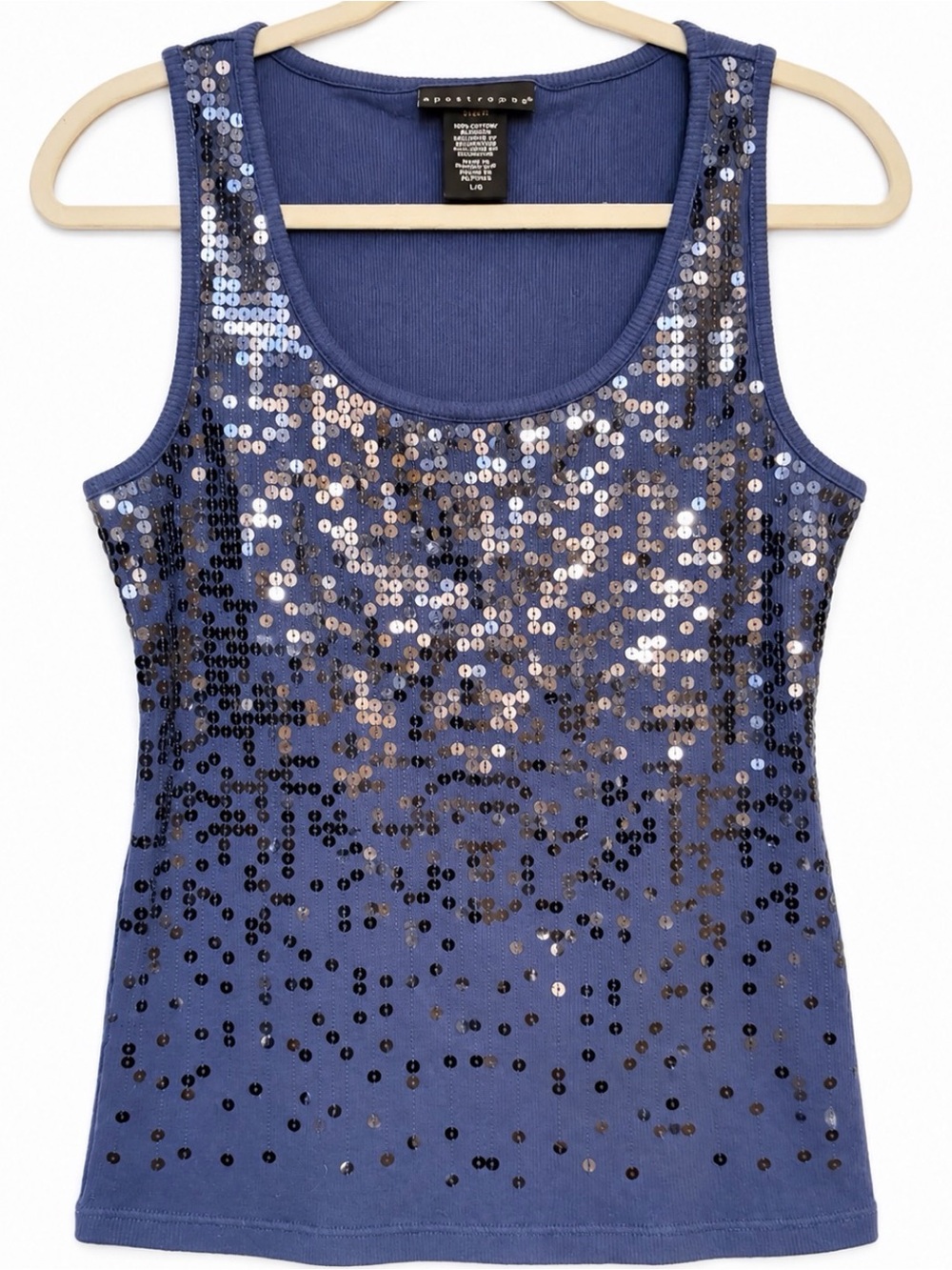 Apostrophe Indigo Sequin Scoop Tank
